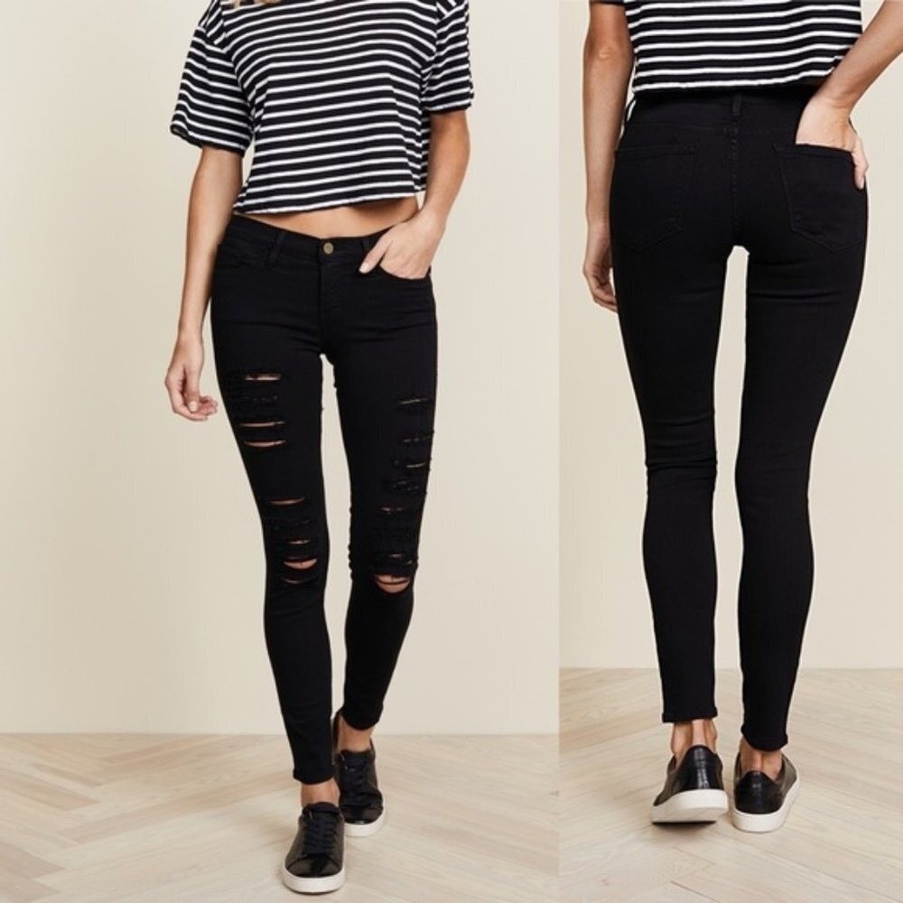 Frame Denim Le Skinny de Jeanne Distressed Jeans